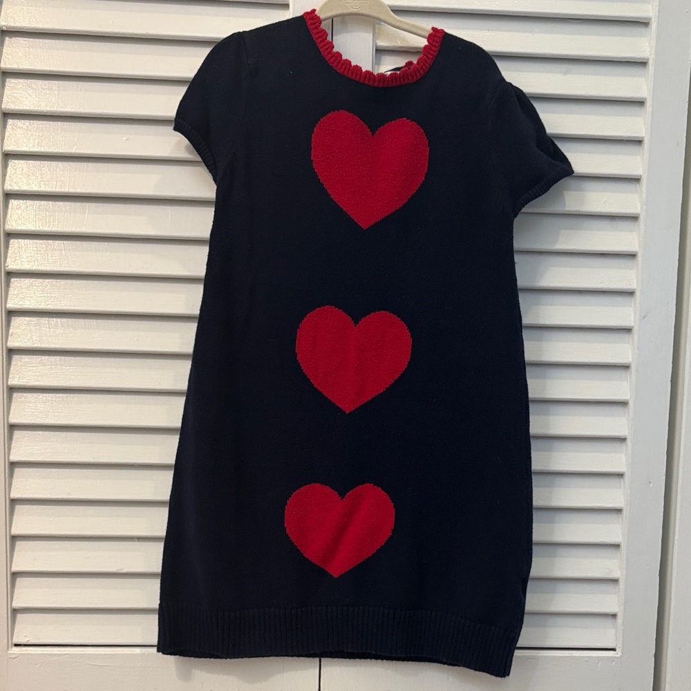 Hartstrings Navy Sweater Dress with Red Hearts